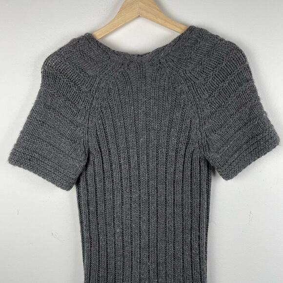 Banana Republic Sweater Women XS Gray Cable Knit Wool Alpaca V-Neck Short Sleeve - Picture 7 of 8